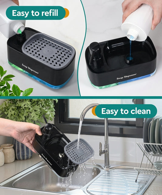 2-in-1 Liquid Soap Dispenser with Sponge Holder for Kitchen Sink