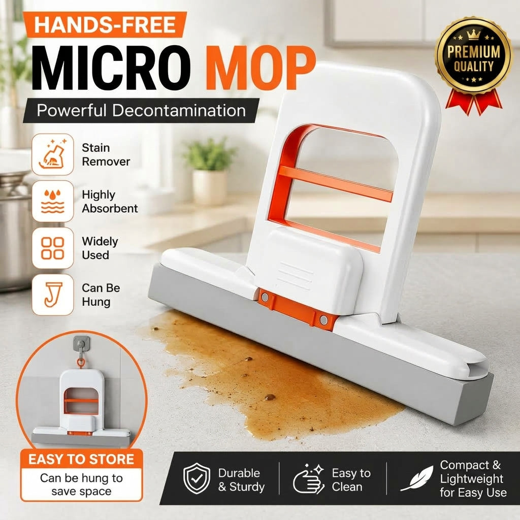 3-in-1 Hands-Free Mini Squeegee Mop – Compact Cleaning Mop for Countertops, Windows & Tiles