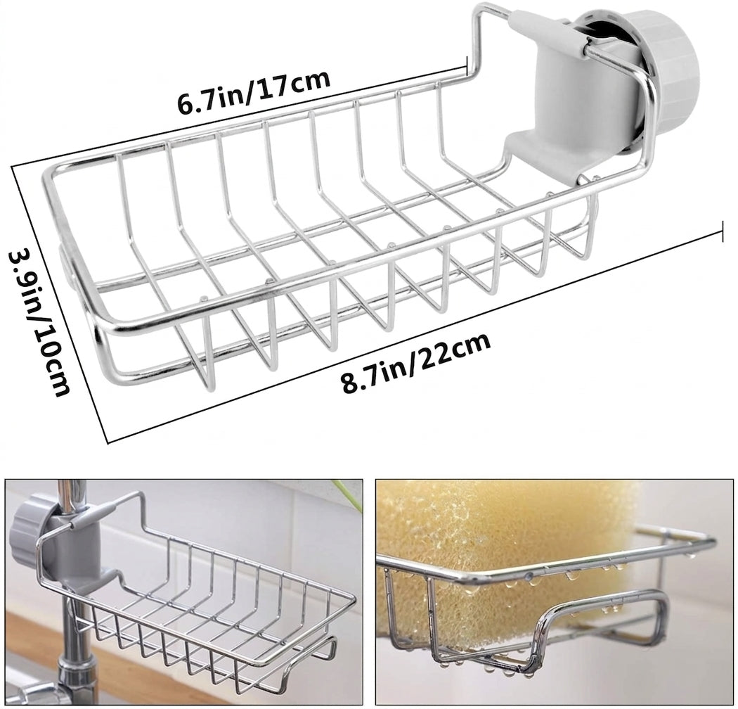 360° Rotating Stainless Steel Faucet Rack for Kitchen & Bathroom