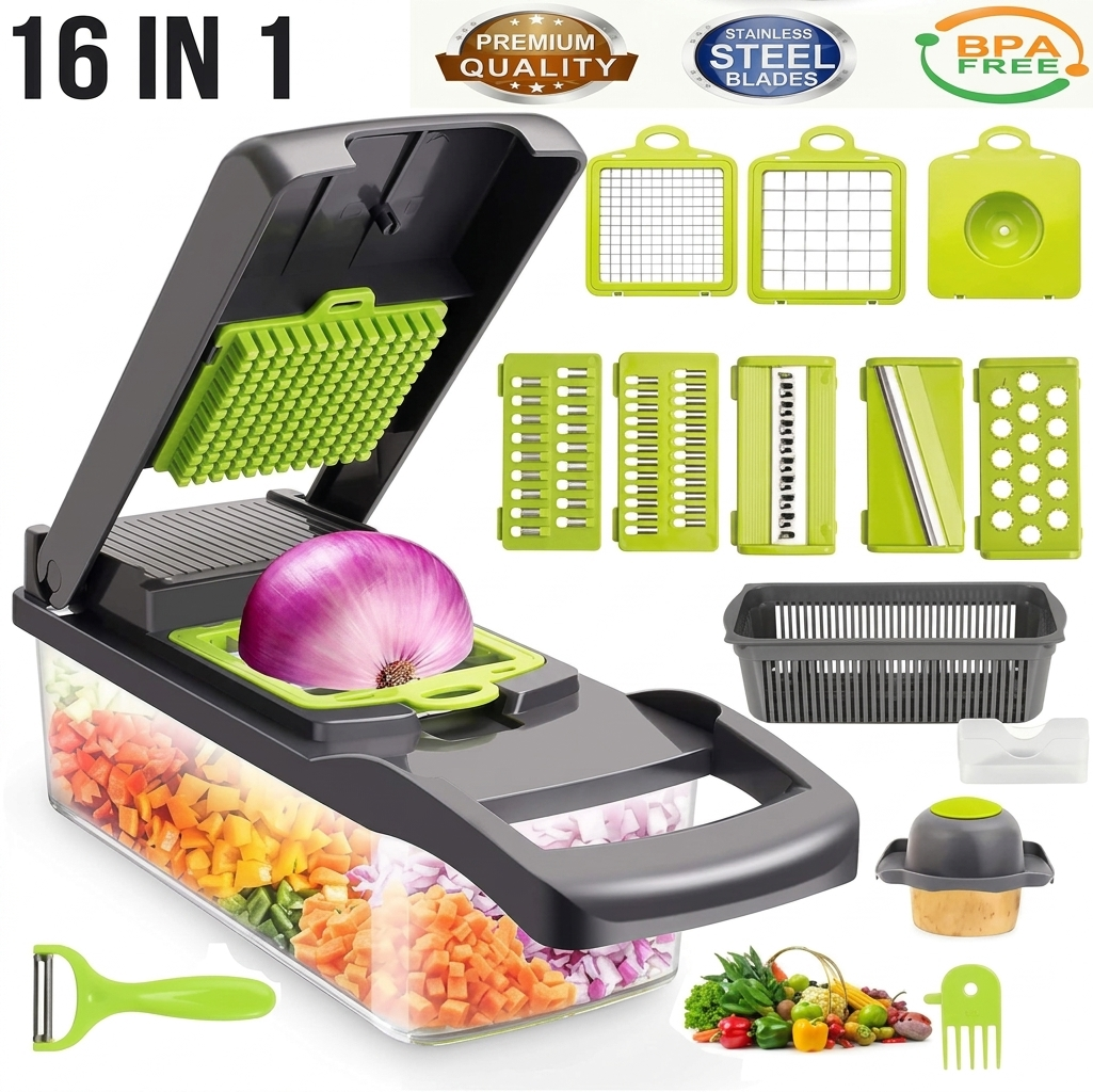16-in-1 Multifunctional Vegetable Chopper, Slicer & Dicer Pro