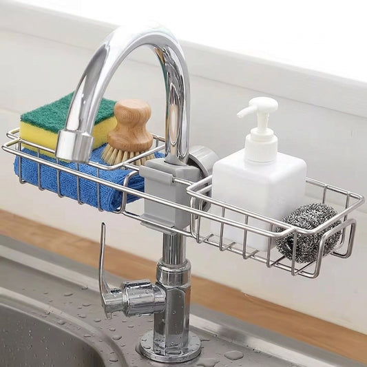 360° Rotating Stainless Steel Faucet Rack for Kitchen & Bathroom