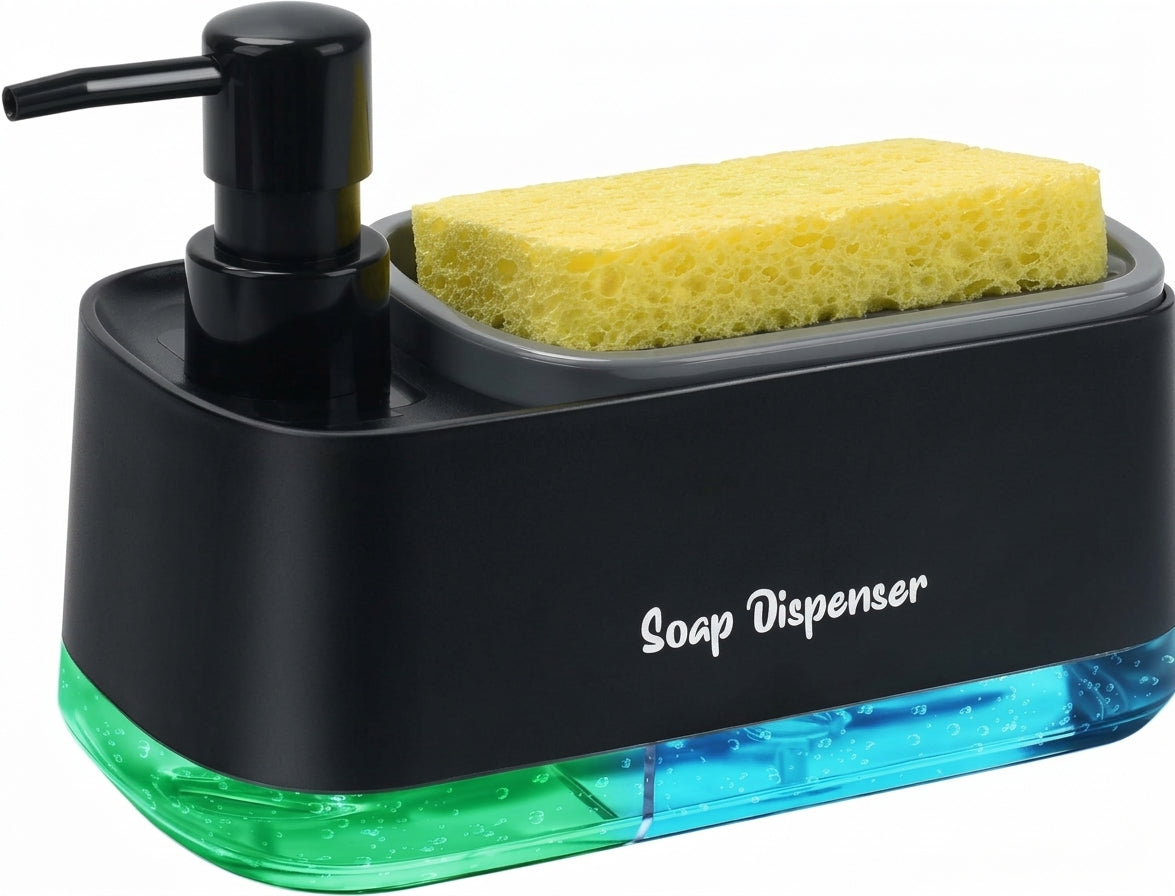 2-in-1 Liquid Soap Dispenser with Sponge Holder for Kitchen Sink