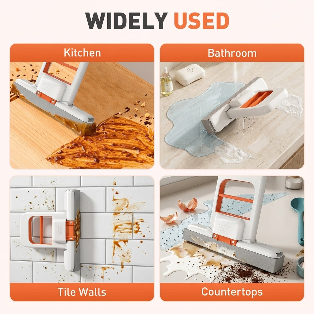 3-in-1 Hands-Free Mini Squeegee Mop – Compact Cleaning Mop for Countertops, Windows & Tiles