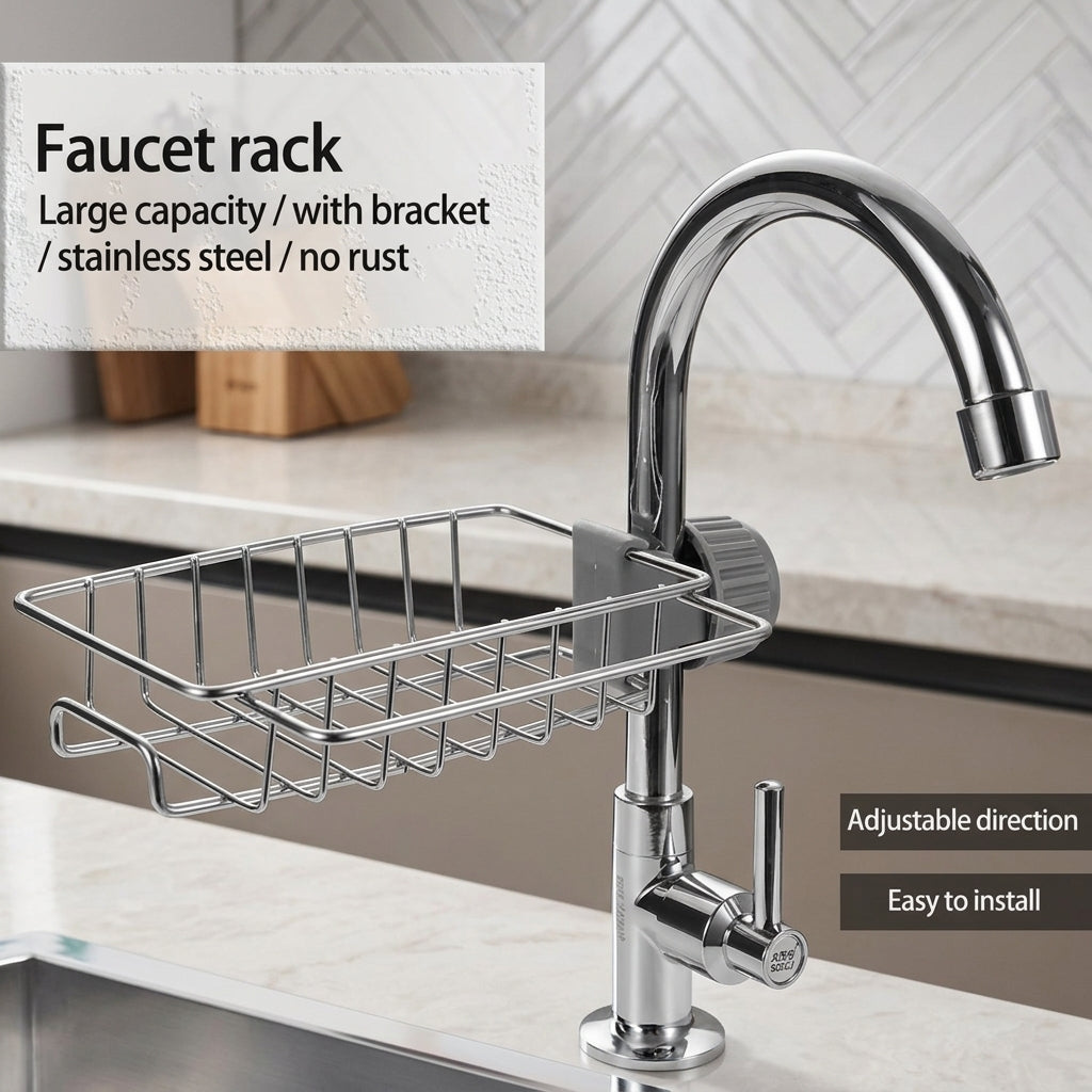 360° Rotating Stainless Steel Faucet Rack for Kitchen & Bathroom