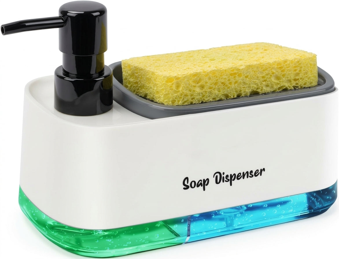 2-in-1 Liquid Soap Dispenser with Sponge Holder for Kitchen Sink